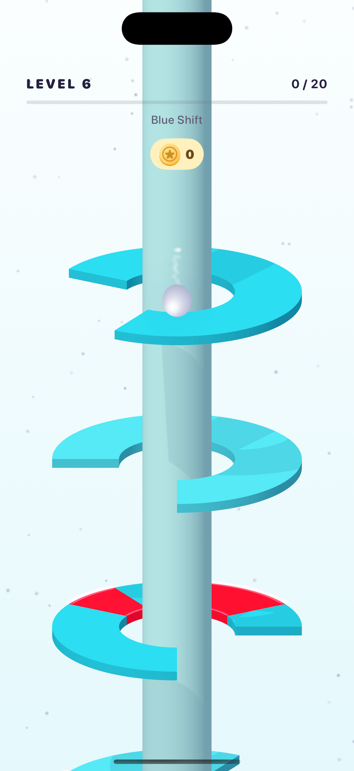 The ball bouncing above turquoise rings, with red danger zones to avoid